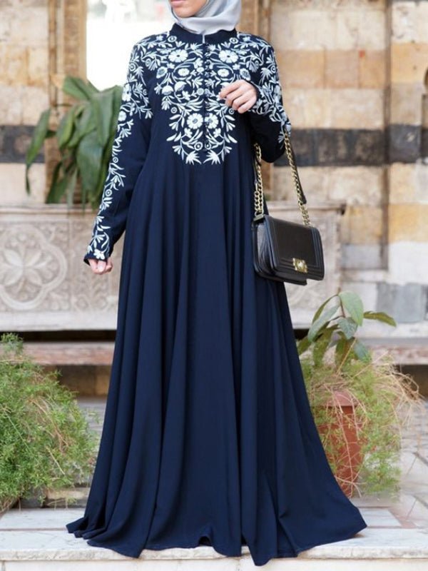 Women's Dresses Ethnic Style Long Sleeve Printed Maxi Dress - Maxi Dresses - Instastyled | Online Fashion Free Shipping Clothing, Dresses, Tops, Shoes - 30/12/2022 - Blue - Color_Black