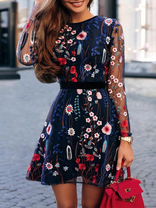 Women's Dresses Ethnic Style Long Sleeve Printed Maxi Mini Dress - MsDressly