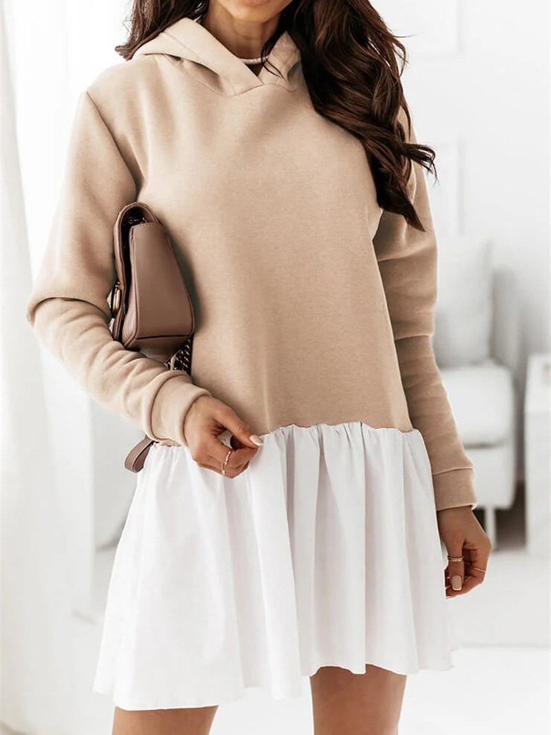 Women's Dresses Fake Two-Piece Pullover Long Sleeve Hooded Dress - Mini Dresses - Instastyled | Online Fashion Free Shipping Clothing, Dresses, Tops, Shoes - 15/12/2021 - Color_Blue - Color_Khaki
