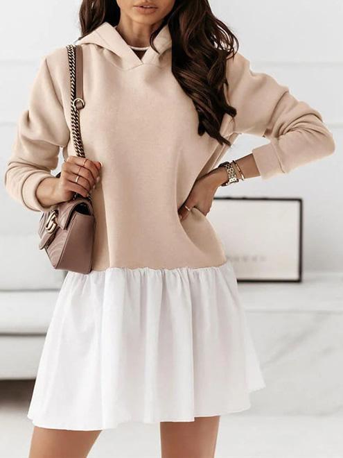 Women's Dresses Fake Two-Piece Pullover Long Sleeve Hooded Dress - Mini Dresses - Instastyled | Online Fashion Free Shipping Clothing, Dresses, Tops, Shoes - 15/12/2021 - Color_Blue - Color_Khaki