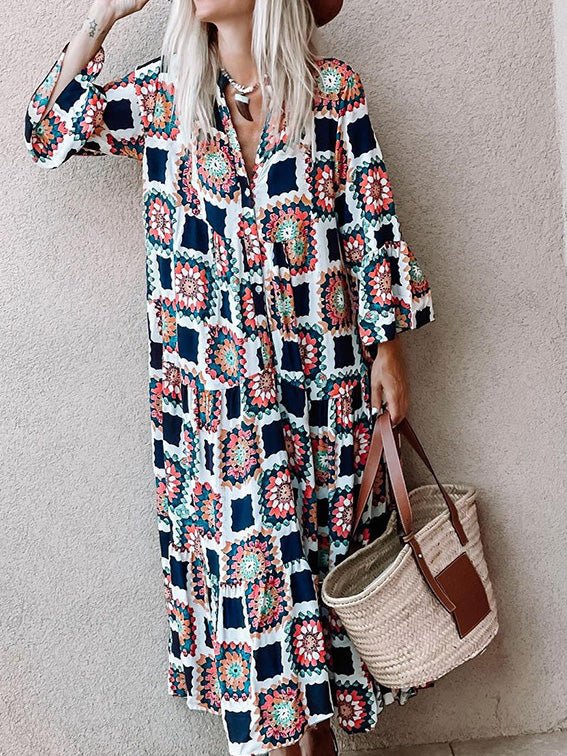 Women's Dresses Fashion Print Flare Sleeve Dress - Maxi Dresses - Instastyled | Online Fashion Free Shipping Clothing, Dresses, Tops, Shoes - 25/02/2022 - 40-50 - color-multi