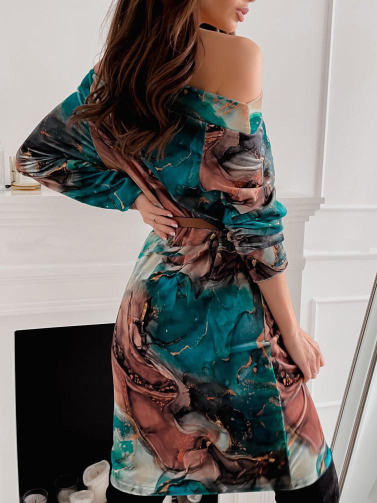 Women's Dresses Fashion Printed Strapless Belted Long Sleeve Dress - Midi Dresses - Instastyled | Online Fashion Free Shipping Clothing, Dresses, Tops, Shoes - 08/12/2021 - 20-30 - color-black