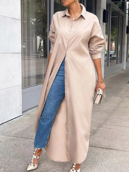 Women's Dresses Fashion Solid Button Split Shirt Coat Dress - Maxi Dresses - INS | Online Fashion Free Shipping Clothing, Dresses, Tops, Shoes - 22/11/2021 - 30-40 - Casual Dresses