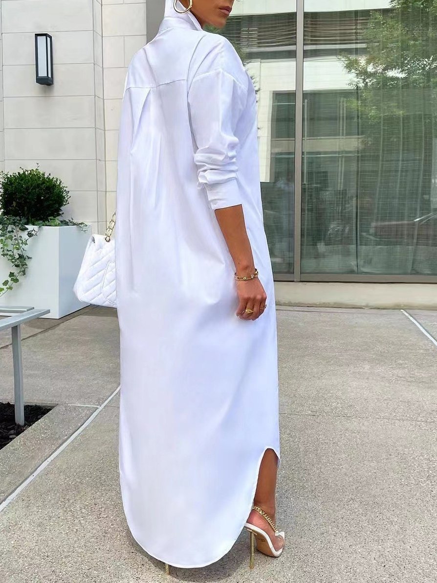 Women's Dresses Fashion Solid Button Split Shirt Coat Dress - Maxi Dresses - INS | Online Fashion Free Shipping Clothing, Dresses, Tops, Shoes - 22/11/2021 - 30-40 - Casual Dresses