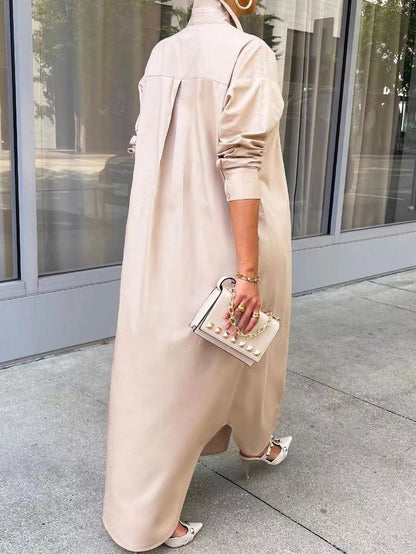 Women's Dresses Fashion Solid Button Split Shirt Coat Dress - Maxi Dresses - INS | Online Fashion Free Shipping Clothing, Dresses, Tops, Shoes - 22/11/2021 - 30-40 - Casual Dresses