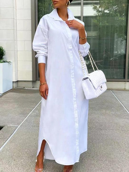 Women's Dresses Fashion Solid Button Split Shirt Coat Dress - Maxi Dresses - INS | Online Fashion Free Shipping Clothing, Dresses, Tops, Shoes - 22/11/2021 - 30-40 - Casual Dresses