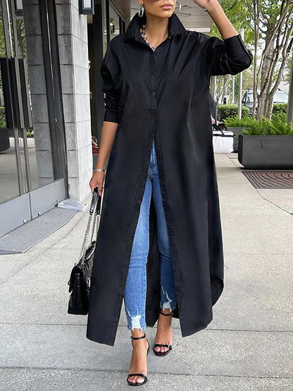 Women's Dresses Fashion Solid Button Split Shirt Coat Dress - Maxi Dresses - INS | Online Fashion Free Shipping Clothing, Dresses, Tops, Shoes - 22/11/2021 - 30-40 - Casual Dresses