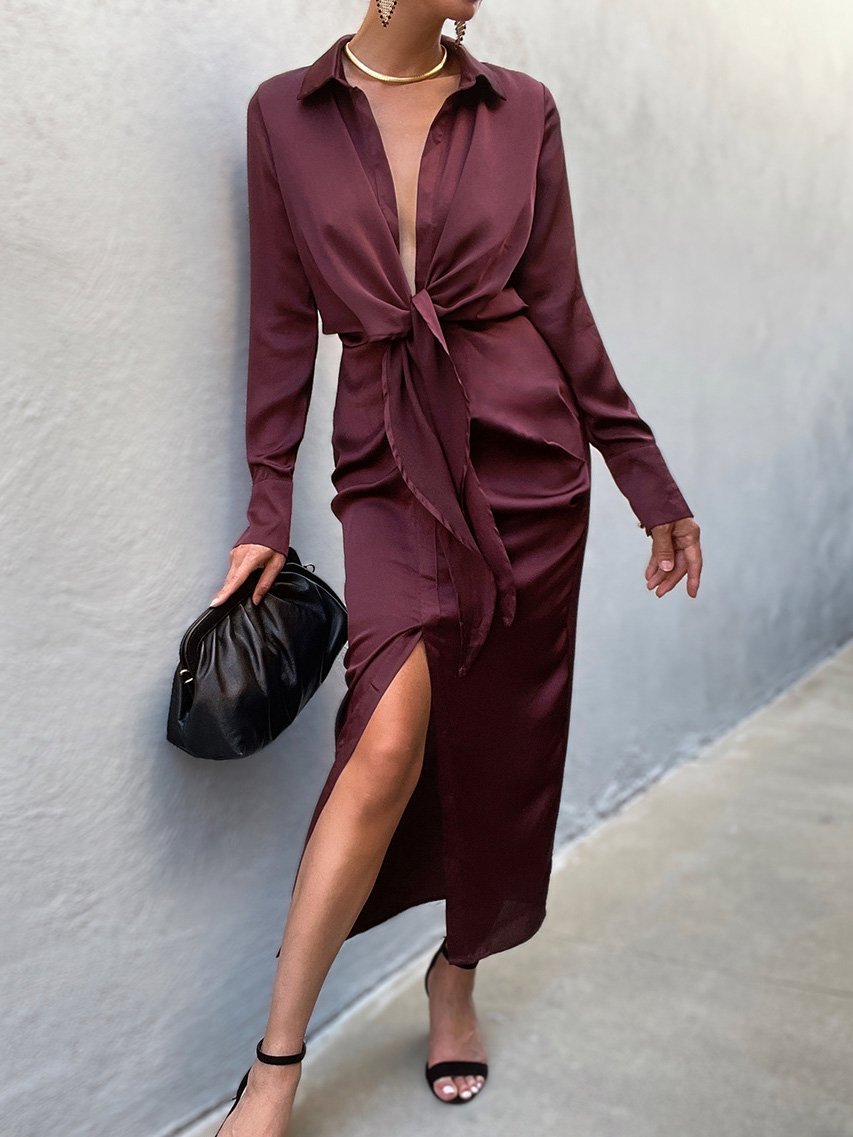 Women's Dresses Fashionable Deep V-Neck Forged Face Lace-Up Slit Dress - Maxi Dresses - INS | Online Fashion Free Shipping Clothing, Dresses, Tops, Shoes - 18/08/2021 - 30-40 - Category_Maxi Dresses