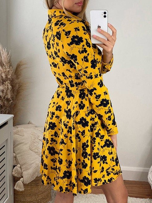 Women's Dresses Floral Button Long Sleeve Shirt Dress - Mini Dresses - Instastyled | Online Fashion Free Shipping Clothing, Dresses, Tops, Shoes - 25/12/2021 - 30-40 - color-yellow