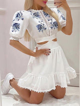 Women's Dresses Floral Print Lace Hollow Short Sleeve Dress - Mini Dresses - Instastyled | Online Fashion Free Shipping Clothing, Dresses, Tops, Shoes - 21/02/2022 - color-white - Color_White