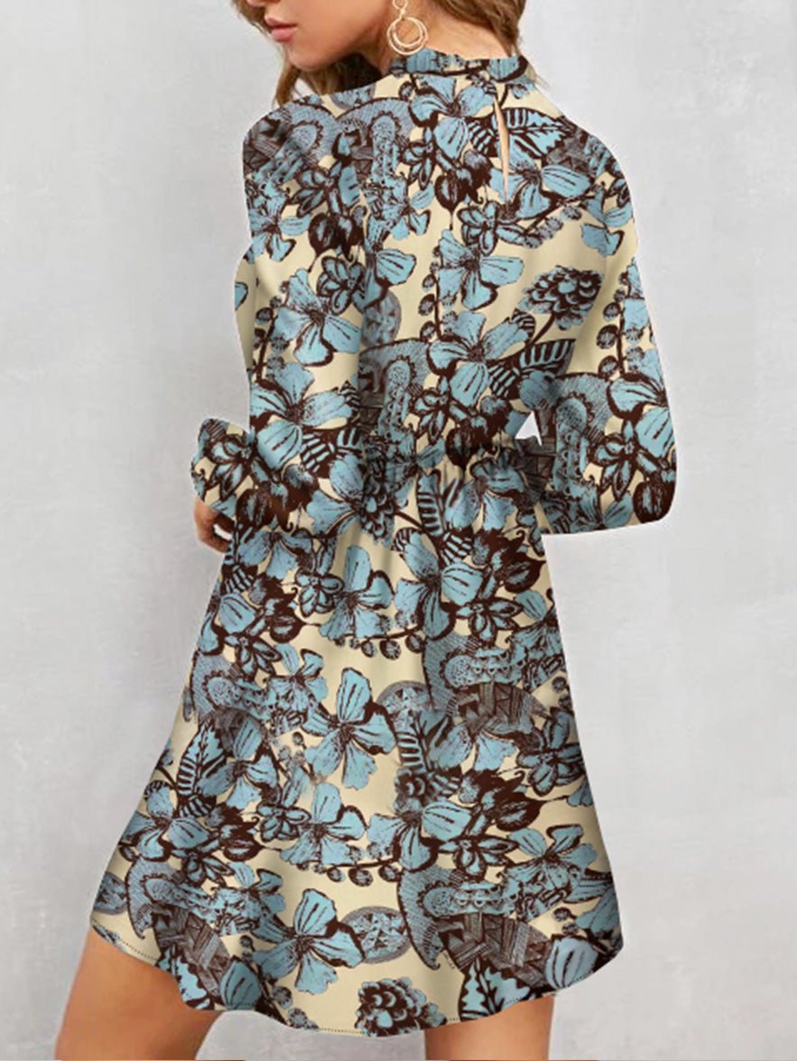 Women's Dresses Floral Print Long Sleeve Mini Dress - Mini Dresses - Instastyled | Online Fashion Free Shipping Clothing, Dresses, Tops, Shoes - 11/10/2022 - Color_Khaki - DRE2210115563