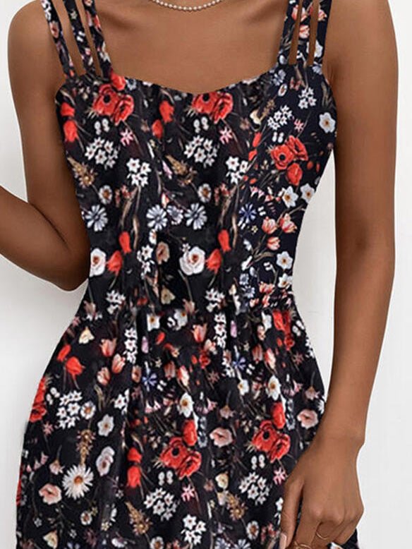 Women's Dresses Floral Sling Sleeveless Mini Dress - Mini Dresses - Instastyled | Online Fashion Free Shipping Clothing, Dresses, Tops, Shoes - 07/06/2022 - Color_Black - Color_Red