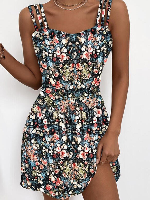 Women's Dresses Floral Sling Sleeveless Mini Dress - Mini Dresses - Instastyled | Online Fashion Free Shipping Clothing, Dresses, Tops, Shoes - 07/06/2022 - Color_Black - Color_Red