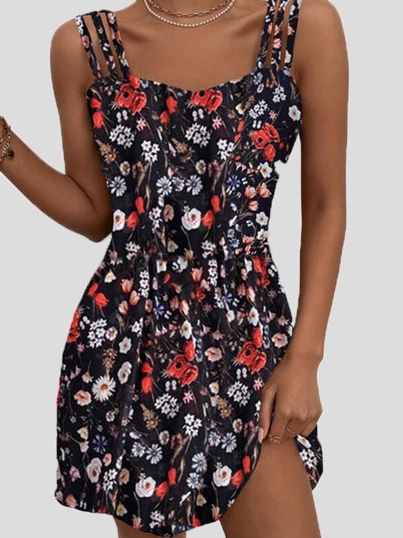 Women's Dresses Floral Sling Sleeveless Mini Dress - Mini Dresses - Instastyled | Online Fashion Free Shipping Clothing, Dresses, Tops, Shoes - 07/06/2022 - Color_Black - Color_Red