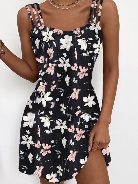 Women's Dresses Floral Sling Sleeveless Mini Dress - Mini Dresses - Instastyled | Online Fashion Free Shipping Clothing, Dresses, Tops, Shoes - 07/06/2022 - Color_Black - Color_Red