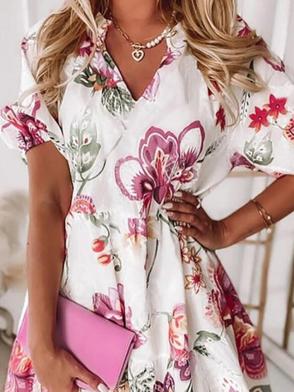 Women's Dresses Floral V-Neck Short Sleeve Dress - Mini Dresses - Instastyled | Online Fashion Free Shipping Clothing, Dresses, Tops, Shoes - 24/05/2022 - 30-40 - color-white