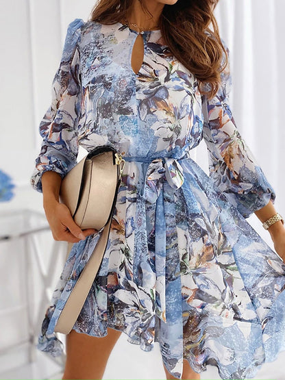 Women's Dresses Flower Print Irregular Long Sleeve Dress - Midi Dresses - Instastyled | Online Fashion Free Shipping Clothing, Dresses, Tops, Shoes - 23/12/2021 - 30-40 - color-apricot