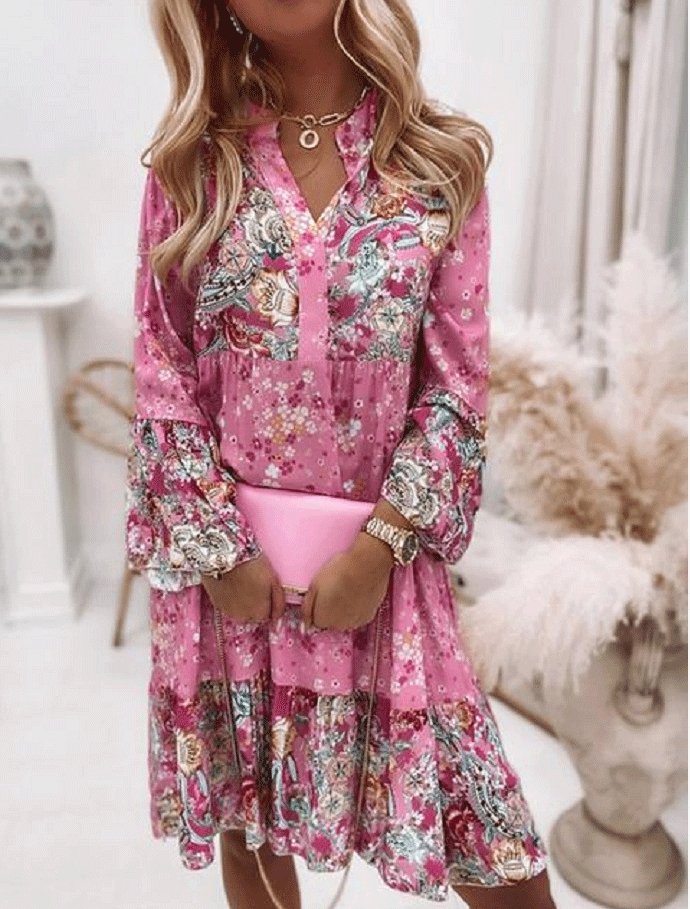 Women's Dresses Flower Trumpet Long Sleeve Cake Dress - Mini Dresses - INS | Online Fashion Free Shipping Clothing, Dresses, Tops, Shoes - 09/10/2021 - Color_Pink - DRE2110092716