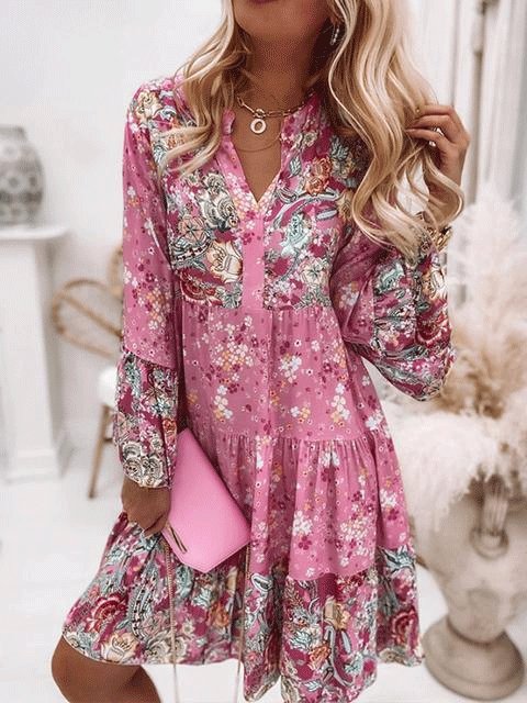 Women's Dresses Flower Trumpet Long Sleeve Cake Dress - Mini Dresses - INS | Online Fashion Free Shipping Clothing, Dresses, Tops, Shoes - 09/10/2021 - Color_Pink - DRE2110092716