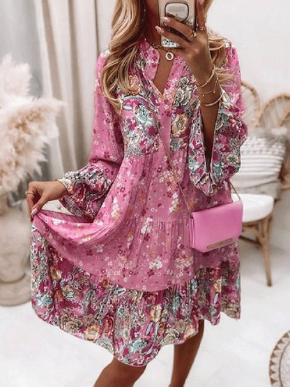 Women's Dresses Flower Trumpet Long Sleeve Cake Dress - Mini Dresses - INS | Online Fashion Free Shipping Clothing, Dresses, Tops, Shoes - 09/10/2021 - Color_Pink - DRE2110092716