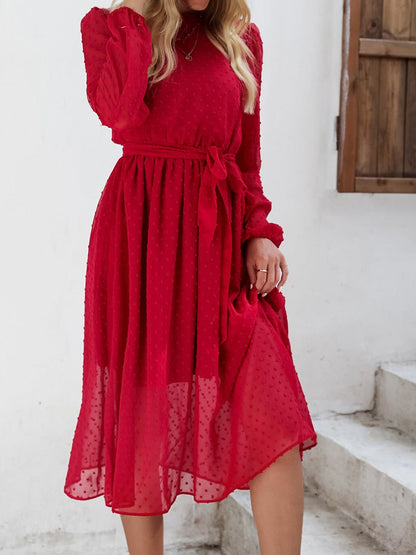 Women's Dresses Furball Belted Long Sleeve Dress - Maxi Dresses - Instastyled | Online Fashion Free Shipping Clothing, Dresses, Tops, Shoes - 17/02/2022 - 40-50 - color-red