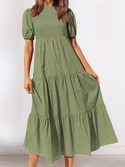 Women's Dresses Gathered Short Sleeve Ruffle Dress - Maxi Dresses - Instastyled | Online Fashion Free Shipping Clothing, Dresses, Tops, Shoes - 09/06/2022 - Casual Dresses - Color_Black