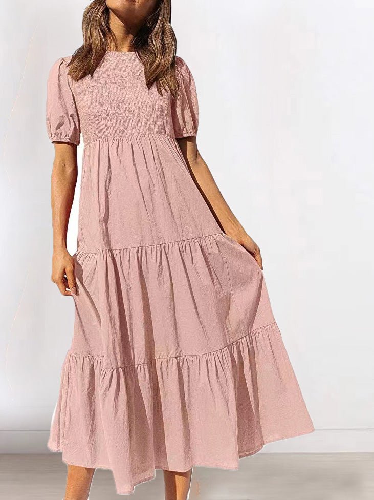 Women's Dresses Gathered Short Sleeve Ruffle Dress - Maxi Dresses - Instastyled | Online Fashion Free Shipping Clothing, Dresses, Tops, Shoes - 09/06/2022 - Casual Dresses - Color_Black