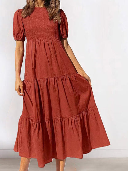 Women's Dresses Gathered Short Sleeve Ruffle Dress - Maxi Dresses - Instastyled | Online Fashion Free Shipping Clothing, Dresses, Tops, Shoes - 09/06/2022 - Casual Dresses - Color_Black