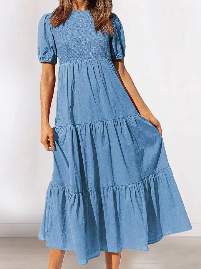 Women's Dresses Gathered Short Sleeve Ruffle Dress - Maxi Dresses - Instastyled | Online Fashion Free Shipping Clothing, Dresses, Tops, Shoes - 09/06/2022 - Casual Dresses - Color_Black