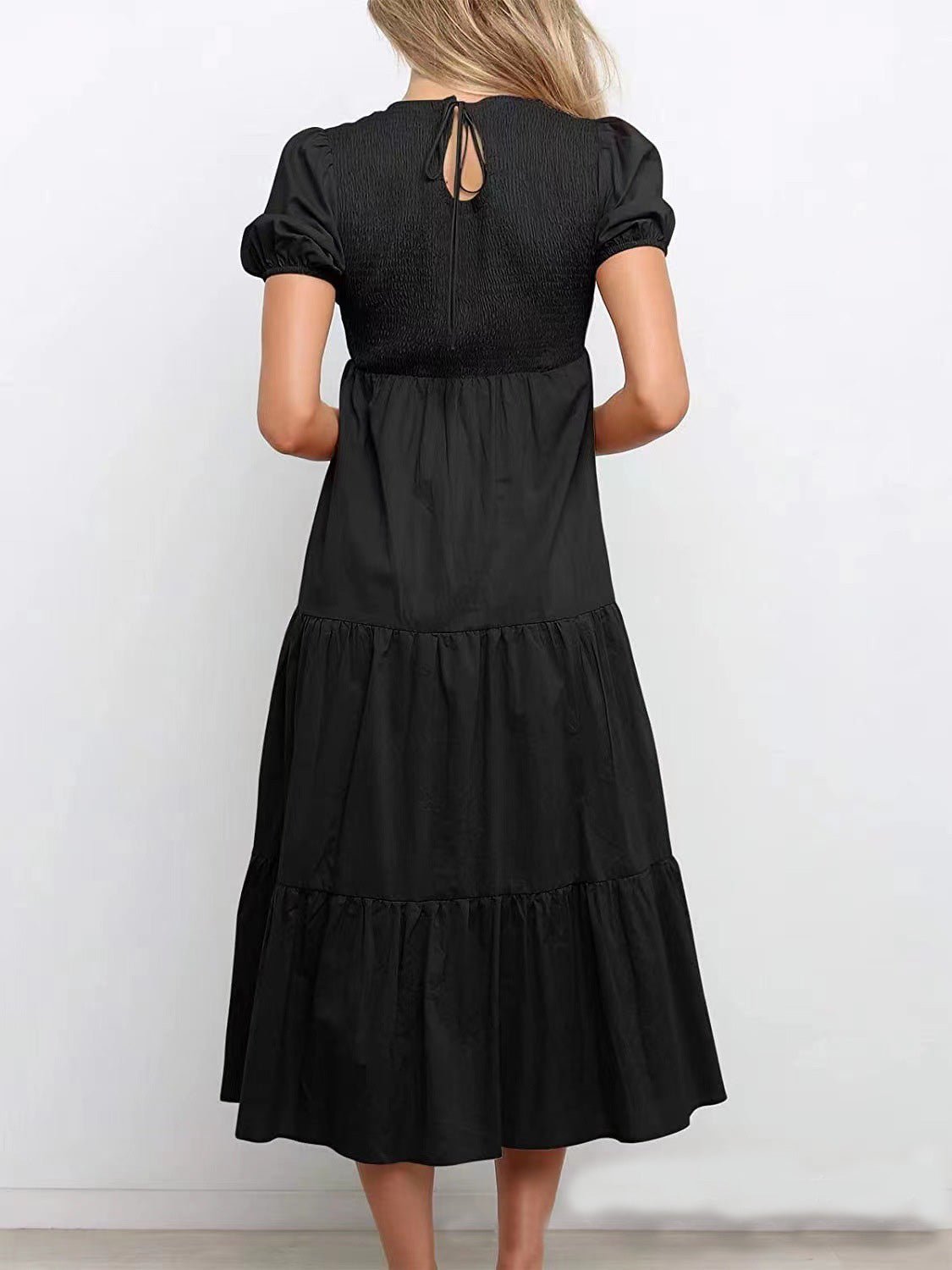 Women's Dresses Gathered Short Sleeve Ruffle Dress - Maxi Dresses - Instastyled | Online Fashion Free Shipping Clothing, Dresses, Tops, Shoes - 09/06/2022 - Casual Dresses - Color_Black