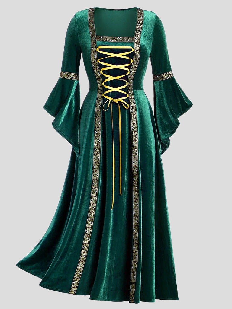 Women's Dresses Gothic Punk Style Long Sleeve Lace-Up Gold Velvet Dress - Maxi Dresses - Instastyled | Online Fashion Free Shipping Clothing, Dresses, Tops, Shoes - 04/01/2022 - 40-50 - color-black