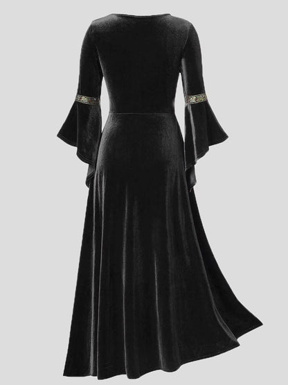 Women's Dresses Gothic Punk Style Long Sleeve Lace-Up Gold Velvet Dress - Maxi Dresses - Instastyled | Online Fashion Free Shipping Clothing, Dresses, Tops, Shoes - 04/01/2022 - 40-50 - color-black