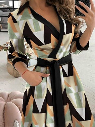 Women's Dresses Graphic Print Lapel Tie Midi Dress - Midi Dresses - Instastyled | Online Fashion Free Shipping Clothing, Dresses, Tops, Shoes - 16/08/2022 - 30-40 - color-multi