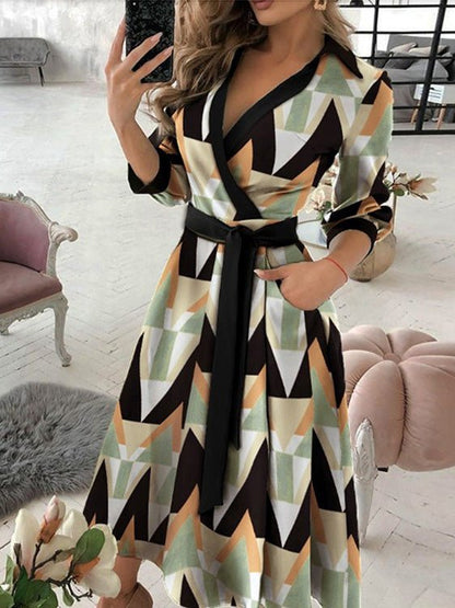 Women's Dresses Graphic Print Lapel Tie Midi Dress - Midi Dresses - Instastyled | Online Fashion Free Shipping Clothing, Dresses, Tops, Shoes - 16/08/2022 - 30-40 - color-multi