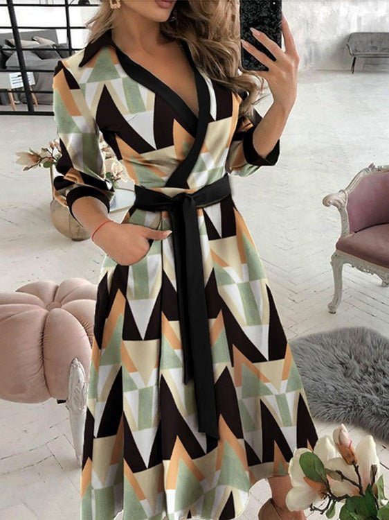 Women's Dresses Graphic Print Lapel Tie Midi Dress - Midi Dresses - Instastyled | Online Fashion Free Shipping Clothing, Dresses, Tops, Shoes - 16/08/2022 - 30-40 - color-multi