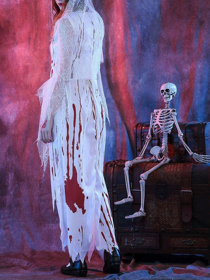 Women's Dresses Halloween Bloody Horror Ghost Bride Cosplay Party Costume With Headgear - Maxi Dresses - INS | Online Fashion Free Shipping Clothing, Dresses, Tops, Shoes - 20/08/2021 - 40-50 - Category_Maxi Dresses