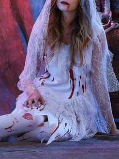 Women's Dresses Halloween Bloody Horror Ghost Bride Cosplay Party Costume With Headgear - Maxi Dresses - INS | Online Fashion Free Shipping Clothing, Dresses, Tops, Shoes - 20/08/2021 - 40-50 - Category_Maxi Dresses