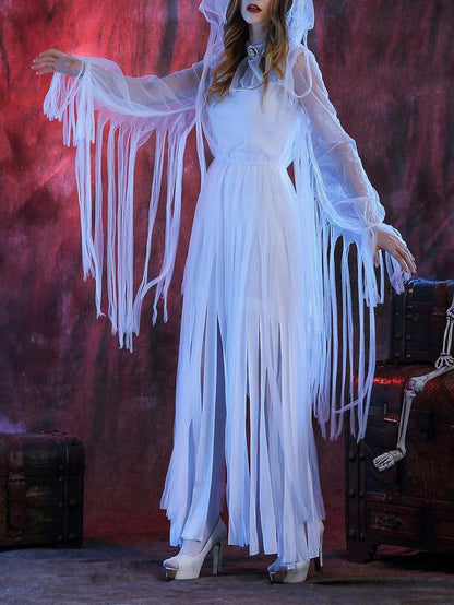 Women's Dresses Halloween Horror Ghost Bride Cosplay Party Costume With Headdress Neck Ring - Maxi Dresses - INS | Online Fashion Free Shipping Clothing, Dresses, Tops, Shoes - 20/08/2021 - Category_Maxi Dresses - color-white
