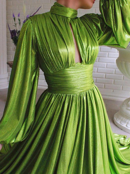 Women's Dresses Halter Hollow Long Sleeve Split Dress - Maxi Dresses - INS | Online Fashion Free Shipping Clothing, Dresses, Tops, Shoes - 08/10/2021 - 40-50 - color-green