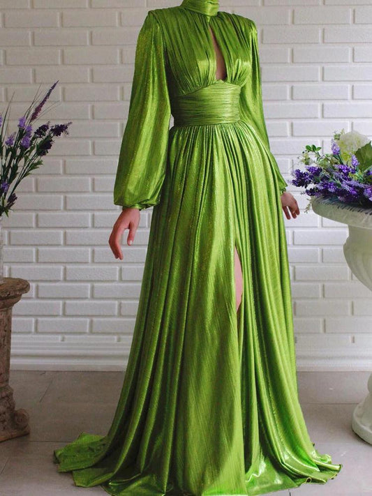 Women's Dresses Halter Hollow Long Sleeve Split Dress - Maxi Dresses - INS | Online Fashion Free Shipping Clothing, Dresses, Tops, Shoes - 08/10/2021 - 40-50 - color-green