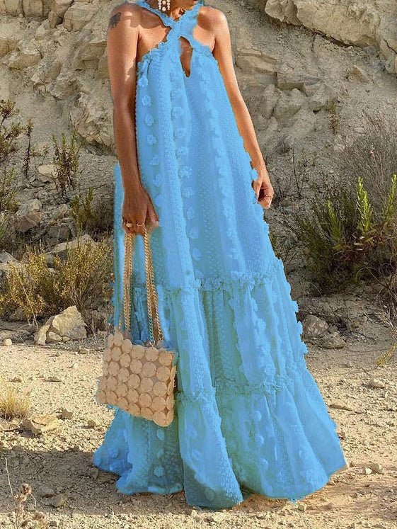 Women's Dresses Halter Neck Sleeveless Jacquard Maxi Dress - Maxi Dresses - Instastyled | Online Fashion Free Shipping Clothing, Dresses, Tops, Shoes - 13/08/2022 - Casual Dresses - Color_Blue