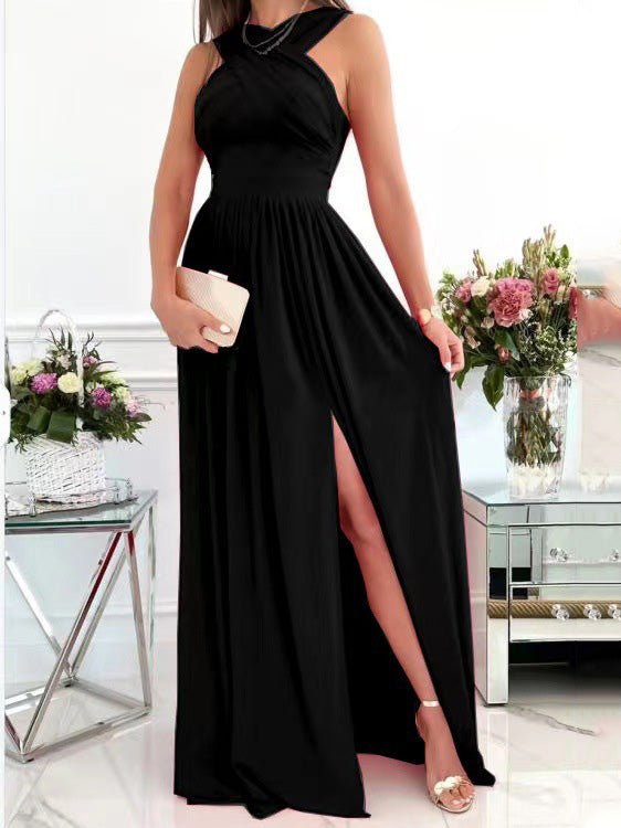 Women's Dresses Halterneck Open Back Sleeveless Slit Dress - Maxi Dresses - Instastyled | Online Fashion Free Shipping Clothing, Dresses, Tops, Shoes - 30-40 - 31/05/2022 - color-black