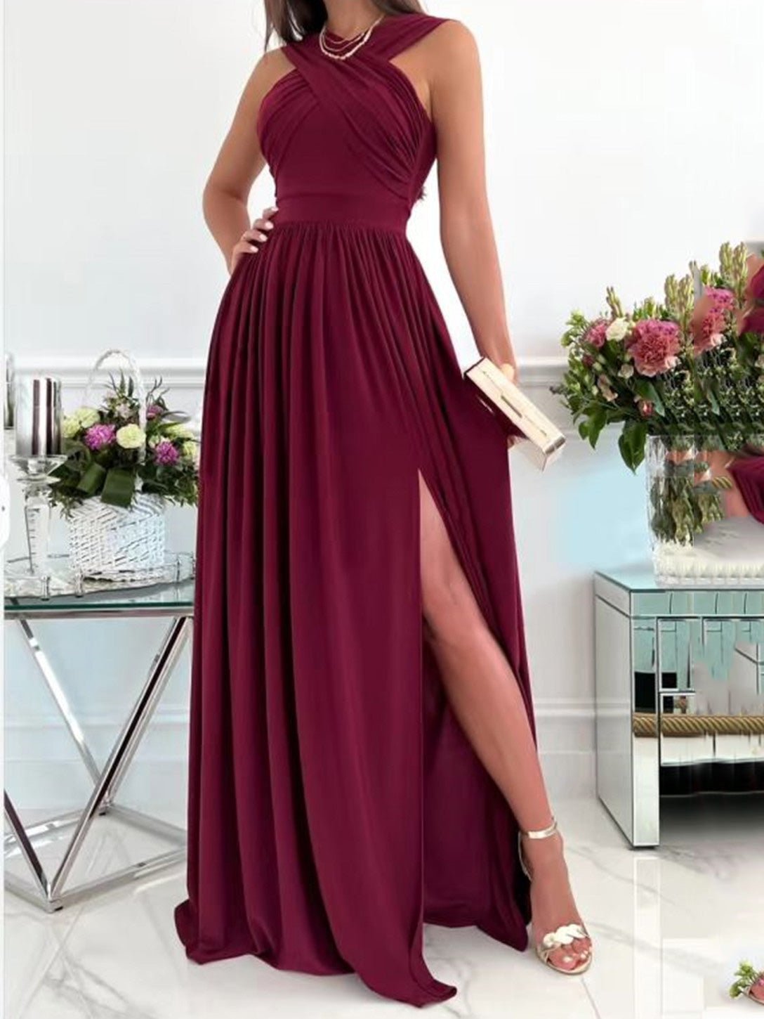 Women's Dresses Halterneck Open Back Sleeveless Slit Dress - Maxi Dresses - Instastyled | Online Fashion Free Shipping Clothing, Dresses, Tops, Shoes - 30-40 - 31/05/2022 - color-black