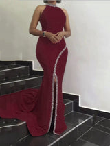 Women's Dresses Hanging Neck Hot Diamond Sleeveless Slit Dress - Maxi Dresses - Instastyled | Online Fashion Free Shipping Clothing, Dresses, Tops, Shoes - 24/02/2022 - color-blue - color-light-white