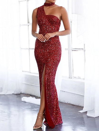 Women's Dresses Hanging Neck Sequin Slit Dress - Maxi Dresses - Instastyled | Online Fashion Free Shipping Clothing, Dresses, Tops, Shoes - 22/01/2022 - color-black - color-red