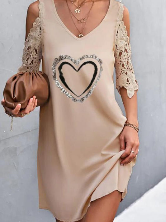 Women's Dresses Heart Print Lace Off Shoulder Short Sleeve Dress - Mini Dresses - Instastyled | Online Fashion Free Shipping Clothing, Dresses, Tops, Shoes - 15/04/2022 - 30-40 - Casual Dresses