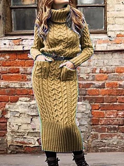 Women's Dresses High Neck Pocket Long Sleeve Sweater Dress - Maxi Dresses - INS | Online Fashion Free Shipping Clothing, Dresses, Tops, Shoes - 19/11/2021 - 40-50 - color-blue