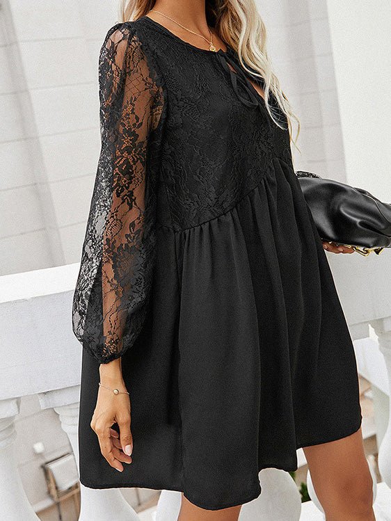 Women's Dresses Hollow Lace Long Sleeve Mini Dress - Mini Dresses - Instastyled | Online Fashion Free Shipping Clothing, Dresses, Tops, Shoes - 05/05/2022 - 30-40 - color-black