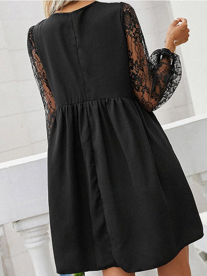 Women's Dresses Hollow Lace Long Sleeve Mini Dress - Mini Dresses - Instastyled | Online Fashion Free Shipping Clothing, Dresses, Tops, Shoes - 05/05/2022 - 30-40 - color-black