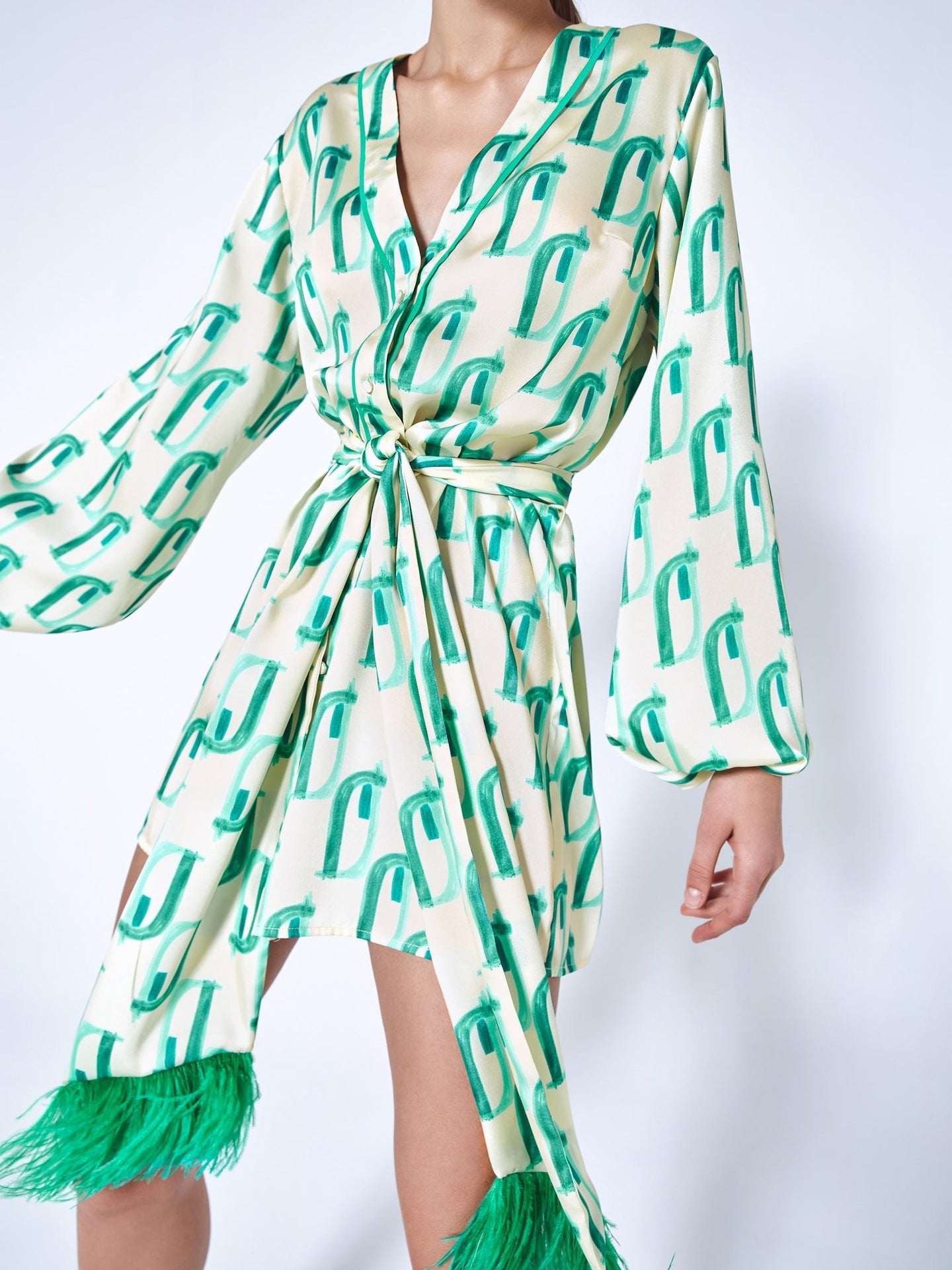 Women's Dresses Home Casual Printed Long Sleeve Dress - Mini Dresses - Instastyled | Online Fashion Free Shipping Clothing, Dresses, Tops, Shoes - 19/04/2022 - color-black - color-light_green